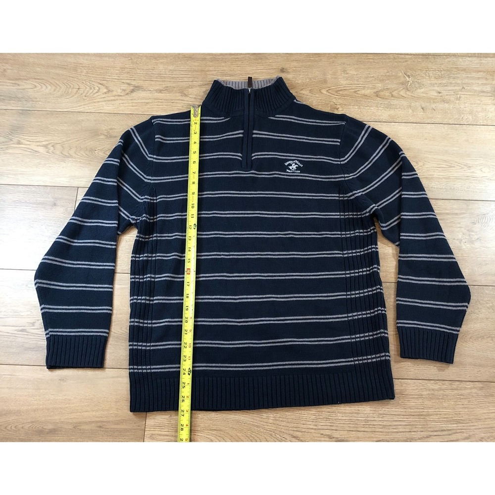 Beverly Hills Polo Club Mens XL Gray Blue Stripe Sweater 1/4 Zip Preppy Resort - Picture 7 of 10